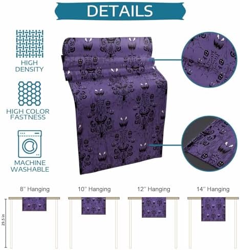 Halloween Haunted Table Runner Dresser Scarf 13 x 120 Inch Purple Black Ghost House Mansion Table Runners Non-Slip Heat Resistant Kitchen Dining Table Decor for Halloween Holidays Indoor Outdoor