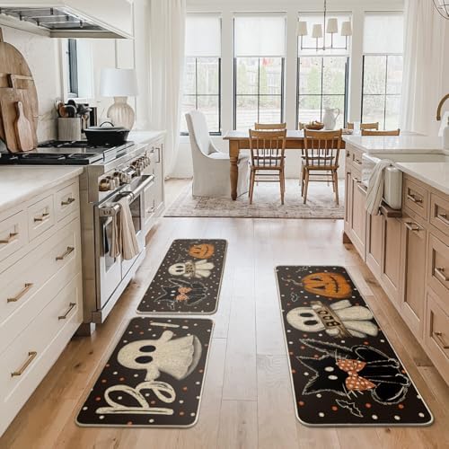 Artoid Mode Black Halloween Kitchen Mats Set of 3-17"x29"+17"x36"+17"x47"