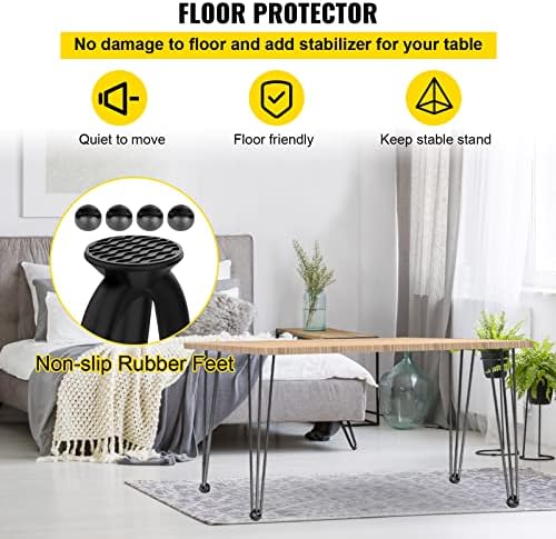 VEVOR Hairpin Table Legs 18" Black Set of 4 Desk Legs 880lbs Total Load Capacity Hairpin Desk Legs 3 Rods for Bench Desk Dining End Table Chairs Carbon Steel DIY Heavy Duty Furniture Legs