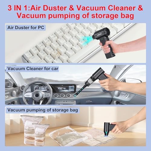Compressed Air Duster&Vacuum Cleaner, 3-in-1 150000RPM Cordless Air Blower