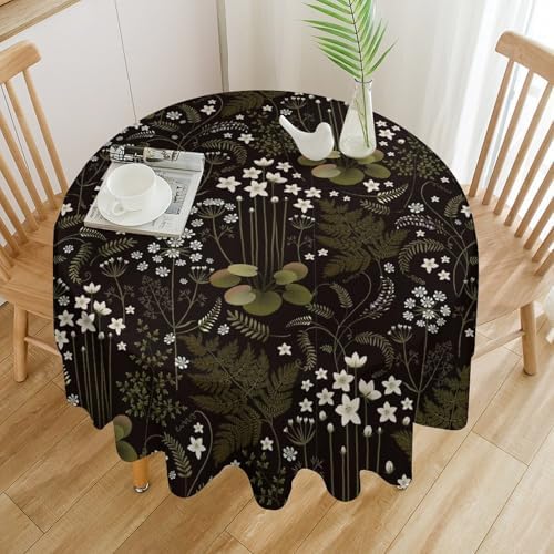 Woodland Field Tablecloth, Rustic Forest Wild Flower Herb Fern Farmhouse Natural Floral Table Cloth for Picnic Party Dining Room Home Decor, 60x60in