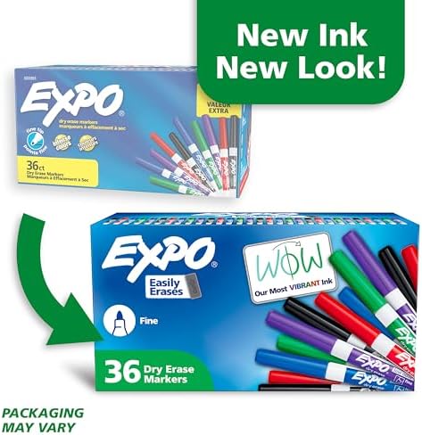 EXPO Dry Erase Markers, Low Odor Ink, Assorted Colors, Fine Tip, 36 Count