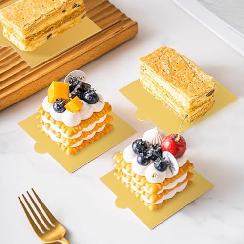 600 PCS 3.5x3.3 inch Mini Square Cake Boards,Premium Golden Mousse Cake Board, Versatile Cupcake Bases & Dessert Displays, Perfect for Parties and Special Occasions(Grease Proof)