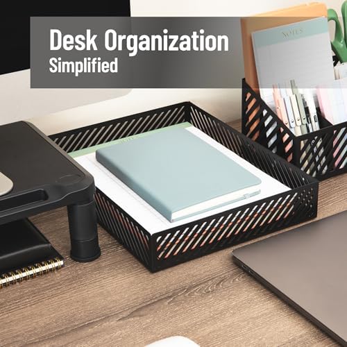 Mind Reader Metal Letter Size Paper Tray, Desktop Document Organizer with Non-Slip Pads, Office Desk Accessory Tray, Metal, Black