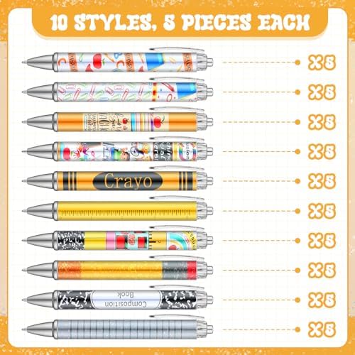 50 Pcs Back to School Teacher Pen Appreciation Gifts Bulk Funny Ballpoint Pens Motivational Inspirational Thank You Teacher Gift for Student First Day of School Party Office Supplies