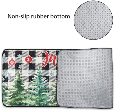 Christmas Decorations Indoor Christmas Kitchen Bathroom Door Mat Anti-Slip and Washable Winter Rubber Christmas Tree Door mat for Both Indoor and Outdoor use 16x28 and 16 * 48Inch (red)