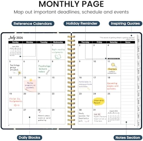 Planner 2026-2027, Jul 2026-Jun 2027 Academic Monthly & Weekly Planner | 6.3" x 8.5" Hardcover Pretty Calendar Planner for Women, Spiral Organizer for School Office Home Supplies, Blue Patchwork