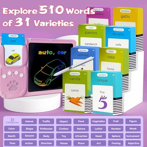 Writing Drawing Tablet with Talking Flash Cards - Italian Pink