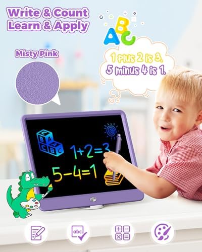 KOKODI 12 Inch LCD Writing Tablet with Anti-Lost Stylus Erasable Doodle Board Colorful Toddler Drawing Pad Car Travel School Games Toys for 3 4 5 6 7 8 Kids Birthday Gift for Girls Boys Adults Purple