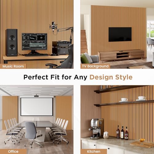 SMARTSTANDARD Wood Slat Acoustic Wall Panels 4 Pack 94"x12.6" Light Brown,