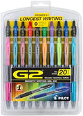 PILOT G2 Premium Refillable & Retractable Rolling Ball Gel Pens, Fine Point, Assorted Color Inks, 20-Pack (31294)