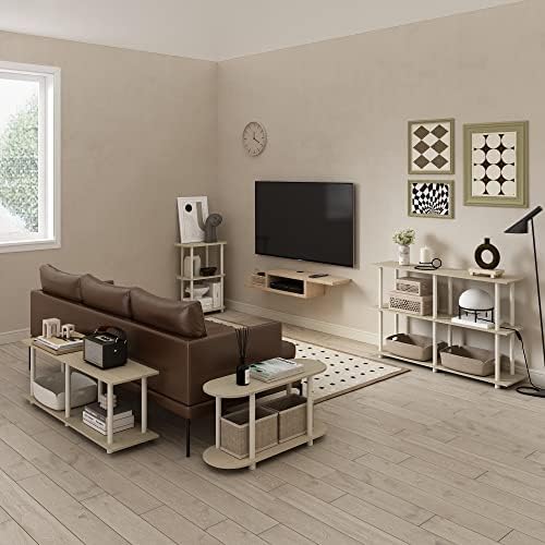 Furinno Turn-N-Tube No Tools Modern Rectangle Side Table, Bauhaus Oak/Beige | Rectangular Book Shelf, Open Frame Storage Shelves, for Organization, Living Room, Home Office