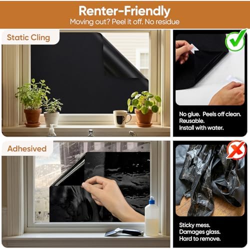 SUNBABY Blackout Window Film, 100% Light Blocking Static Cling, 23.6"x78.7"