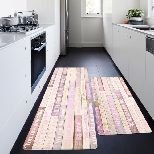 Inspirational Positive Quotes Kitchen Mats for Floor Pink Anti Fatigue Mats for Kitchen Floor Cushioned Waterproof Pink Kitchen Decor Set