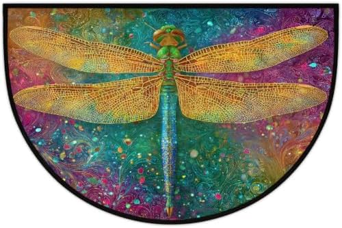 Dragonfly Animal Half Round Door Mat Non Slip Washable Semi Circle Area Rug Absorbent Soft Half Moon Rug Floor Mat for Indoor Outdoor Kitchen Bathroom Patio Front Door Mat Decor