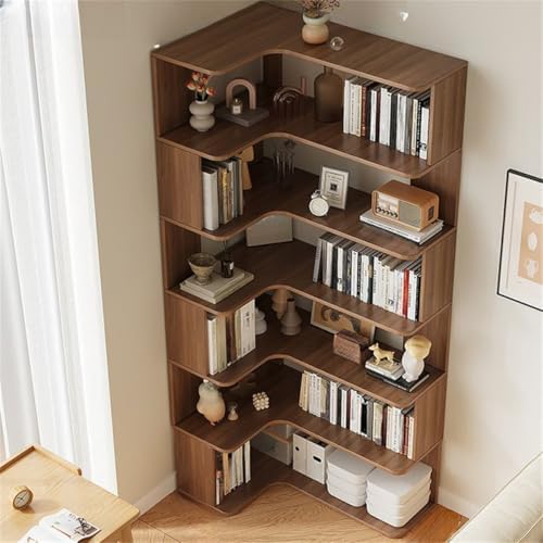 Vertical Lumber Wall Corner with 6 Shelves/5 Shelves & Closed Back Bookshelf Rack Floor Student Corner Cabinet Wall Multi-Layer Storage Cabinet Bookcase Dark Walnut 24" L x 35" W x 75" H