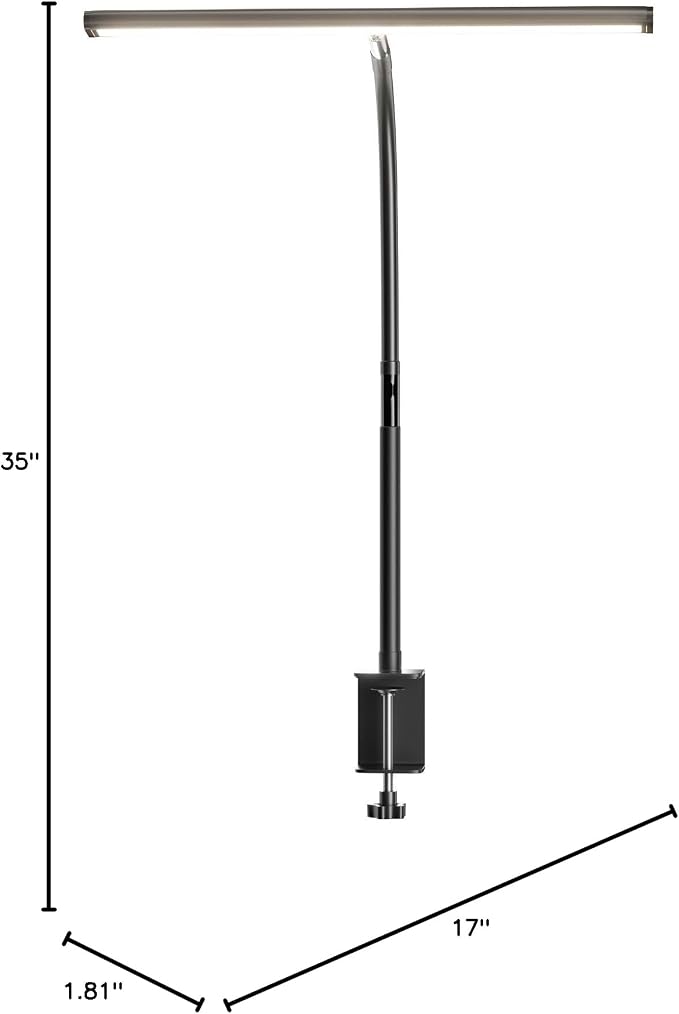 Airlonv LED Desk Lamp with Clamp, 17" Stepless Dimming Light, Black | 2700K-6500K, 100 LEDs, 360° Gooseneck, Fits Up to 30" Monitors, Flicker-Free Lighting for Home Office, Study& Workbench