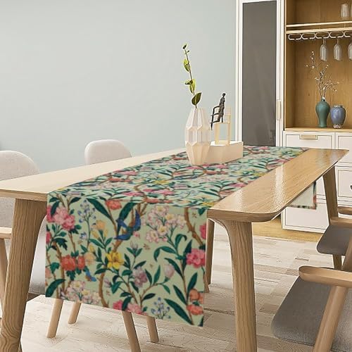 William Morris Floral Table Runner, Birds Butterflies and Bees Botanical Flower Original Design Print Table Runner for Home Party Dining Room Kitchen Decor 13x70 Inch
