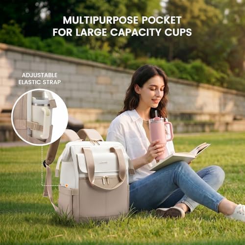 LOVEVOOK Laptop Backpack for Women, 15.6 Inch Work Laptop Bag with USB Port, Fashion Teacher Nurse Backpack Purse, Waterproof Travel Computer Backpack with Organizer Bag, 2PCS, Beige-Khaki