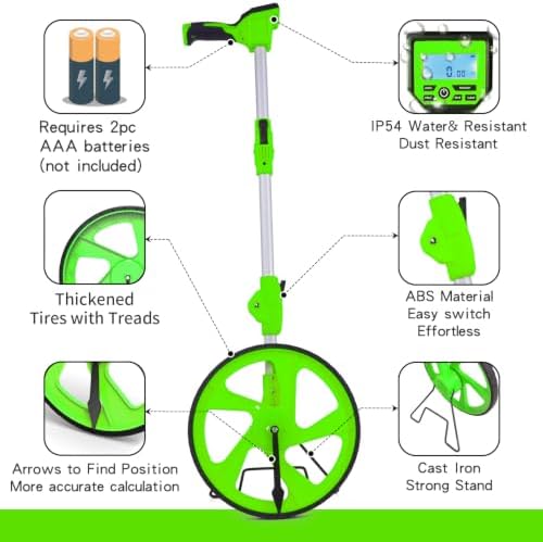 Zozen Measuring Wheel Digital Display, Imperial/Metric,12.5” Green Roller