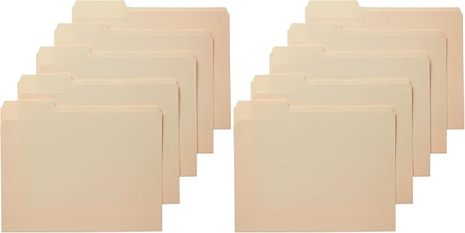 Amazon Basics Sturdy File Folders with Reinforced Tabs for Filing and Organization, 1/3-Cut Tab, Assorted Positions, Letter Size, 8.5x11 inches, Manila, 200-Pack
