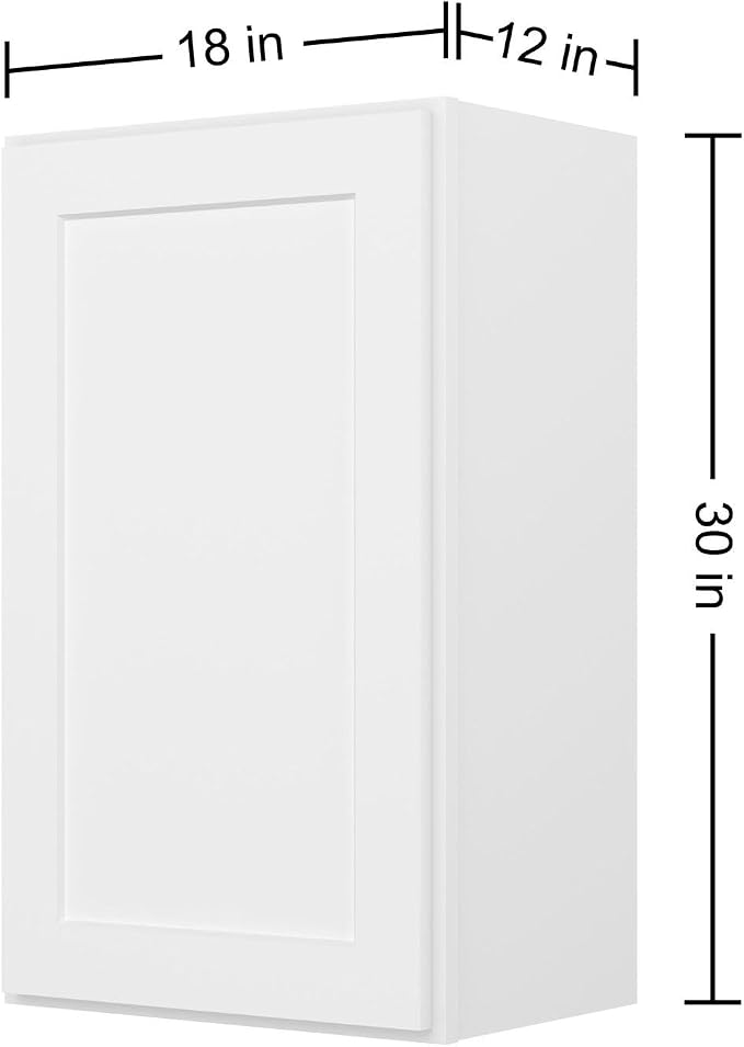 Furinno Shaker Wall Kitchen Cabinet 1-Door-2 Shelves, Ready to Assemble, 12 D x 18 W x 30 H, White