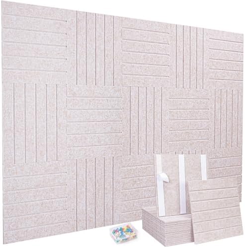 15 Pack Felt Bulletin Board Tiles (12x12 Inch) Self Adhesive Cork Board Alternative for Walls with 30 Push Pins Decorative Acoustic Panels & Pin Board for Home Office, Classroom, Vision Board Decor