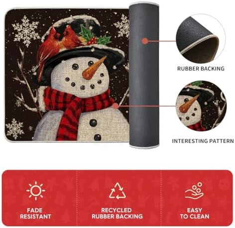 Artoid Mode Black Snowman Let It Snow Snowflake Christmas Kitchen Mats Set of 2, Winter Home Decor Low-Profile Kitchen Rugs for Floor - 17x29 and 17x47 Inch