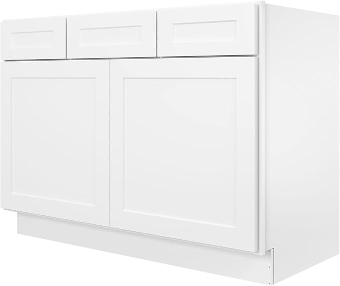 Furinno Shaker 2-Drawer Bath Vanity Cabinet Without Top, 2-Door, White | 21 D x 48 W x 34.5 H, Adjustable Hinges, Soft-Close Shaker-Style Door, Ready to Assemble, Plywood, for Bathroom, Washroom