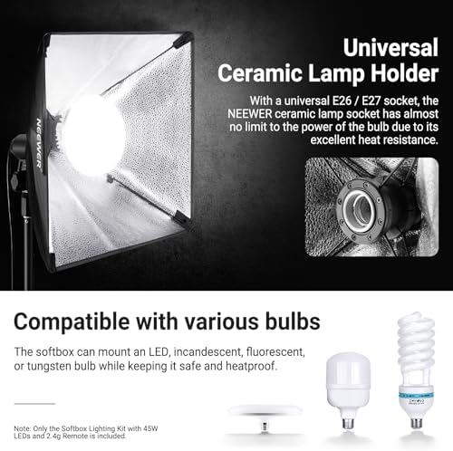 NEEWER 24"x24" 450W Equivalent Softbox Lighting Kit w Tripod Stand, NK104