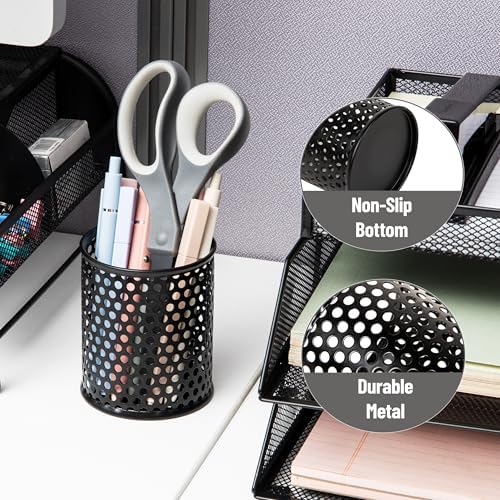 Mind Reader Metal Pen Cups, Mesh Pencil Holders, Desktop Organizer Set, Metal, Set of 3, Black