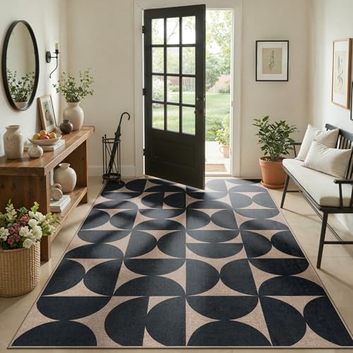 Lahome Semi Circle Easy Jute 5x7 Outdoor Rug, Geometric Washable Area Rug