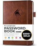 Clever Fox Password Book with Alphabetical Tabs, 5.3"x7.7" Keeper Brown