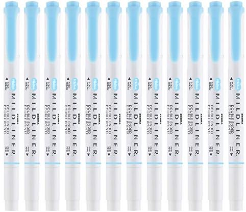 Zebra Pen MILDLINER No Bleed Highlighter, Blue Color, Dual Tip, 12-Pack