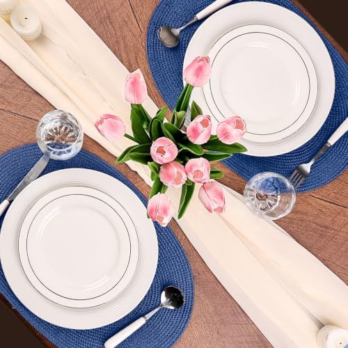 AHHFSMEI Placemats Set of 4 for Dining Table Washable Woven Non-Slip 18x12 inches Placemat Heat-Resistant Durable Table Mats for Dining Table Easy to Clean(Navy Blue 4)