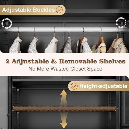 71" Black Metal Wardrobe Closet with Full-Length Mirror, 18" Deep Steel Armoire Clothes Storage Cabinet with Sturdy Hanging Rod & Adjustable Shelves for Bedroom Home Office