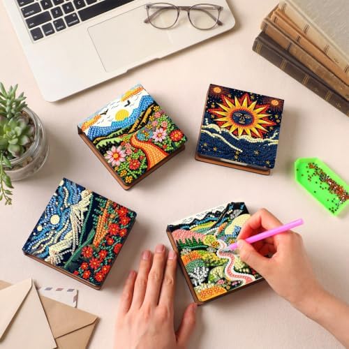 Saillong 4 Pcs Christmas Boho Diamond Art Note Box Diamond Painting Box