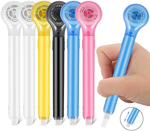 BESARME 6 Pack Correction Tape Pens, 1/5 X 236 Inch | Push pull protective, Smooth PET tape, Strong coverage, for school, office and exams