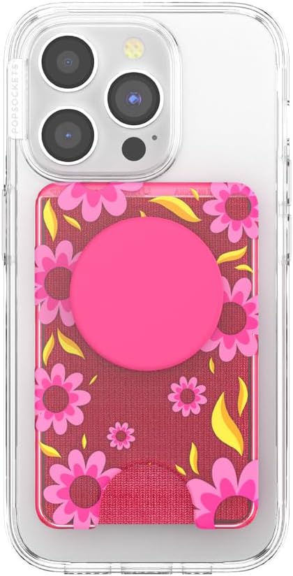 PopSockets Phone Wallet for MagSafe with Grip- Pink Relief | PopWallet, Holds 3 Cards, Magnetic, Removable, Secure, Hot Pink, Electronic Accessories, For iPad/Kindle/iPhone/Android