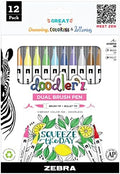 Zebra Pen doodler'z Brush Pen, Assorted, Dual Tip, Brush & Fine Tip, 12-Pk