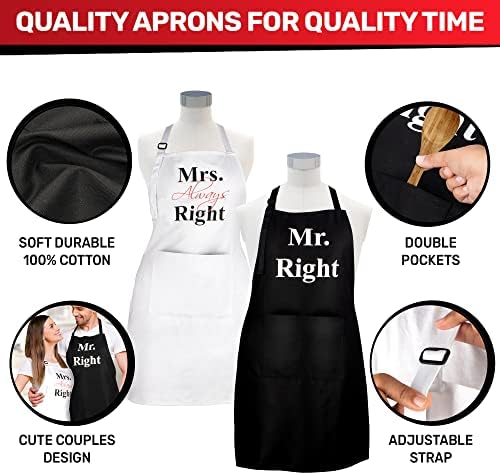 Prazoli Products Mr Right Mrs Always Right Apron Set - Bridal Shower Gifts | Mr. and Mrs. Aprons | His & Hers 50th Wedding Anniversary For Couple