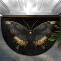Black and Gold Butterfly Half Round Door Mat Non Slip Washable Semi Circle Area Rug Absorbent Soft Half Moon Rug Floor Mat for Indoor Outdoor Kitchen Bathroom Patio Front Door Mat Decor