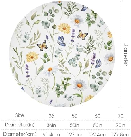 Watercolor Wildflowers Tablecloth, Summer Daisy Lavender Eucalyptus Branches Leaves Print Table Cover for Tea Party Weddings Indoor Outdoor Dining, 60x60in