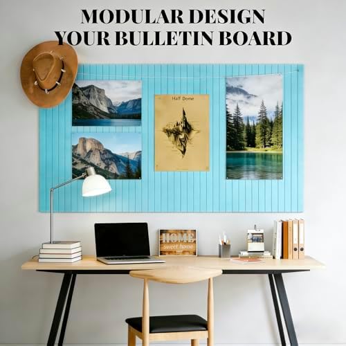 Large Felt Bulletin Board Cork Board Alternative with Safe Removable Adhesive Tabs, Wall Bulletin Board for Home Office Classroom Pin Board (Sky Blue, Fine-Stripe 6-Pack)