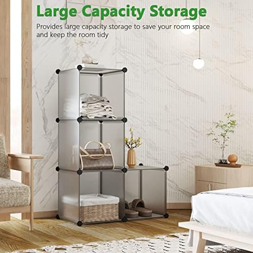 C&AHOME Plastic Cube Storage Organizer, 4-Cube Shelves Units, Grey