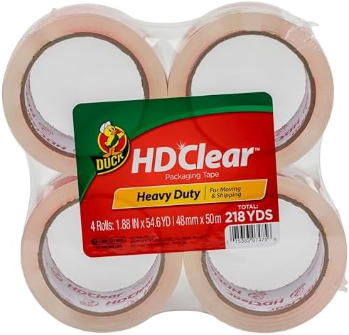 Duck HD Clear Packing Tape Refills - 4 Rolls of Heavy Duty Shipping and Moving Packing Tape - Clear Strong Packaging Tape for Boxes, Packing and Moving Supplies - 1.88 In. x 54.6 Yards (240378)