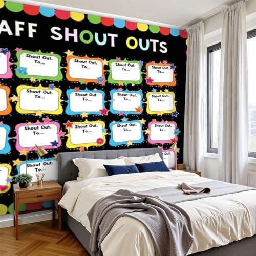 Peel and Stick Wallpaper Wall Decor Self Adhesive Removable Wall Paper Colorful Staff Shout Outs Bulletin Board Decorative Borders Stars Decorative Wall Mural for Bedroom Living Room