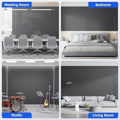 20 Pack Acoustic Panels with Self Adhesive, 11.8" X 11.8" X 0.36" High Density Sound Proof Foam Panels for Wall, Soundproof Wall Panel, Brick Sound Absorbing Panel for Home Studio Office Decor - Black