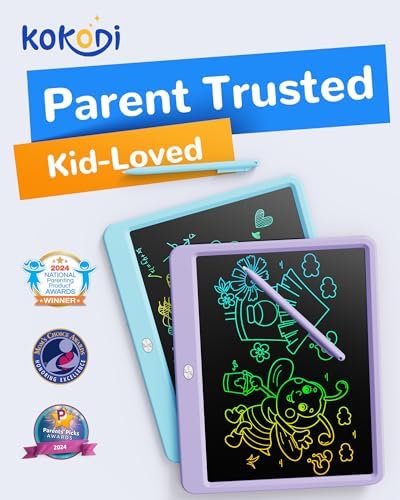 KOKODI LCD Writing Tablet, 12 Inch Colorful Toddler Doodle Board Drawing Tablet, Erasable Reusable Electronic Drawing Pads, Educational and Learning Toy for 3-6 Years Old Boy and Girls(Purple)