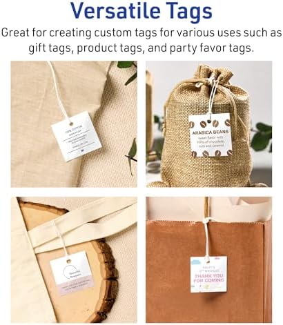 Avery® Printable Square Tags, Sure Feed® Technology, 1-1/2" x 1-1/2", Glossy White Cardstock, Print-to-The-Edge, Laser/Inkjet Printable, 500 Total, Great for Custom Gift or Branding Tags